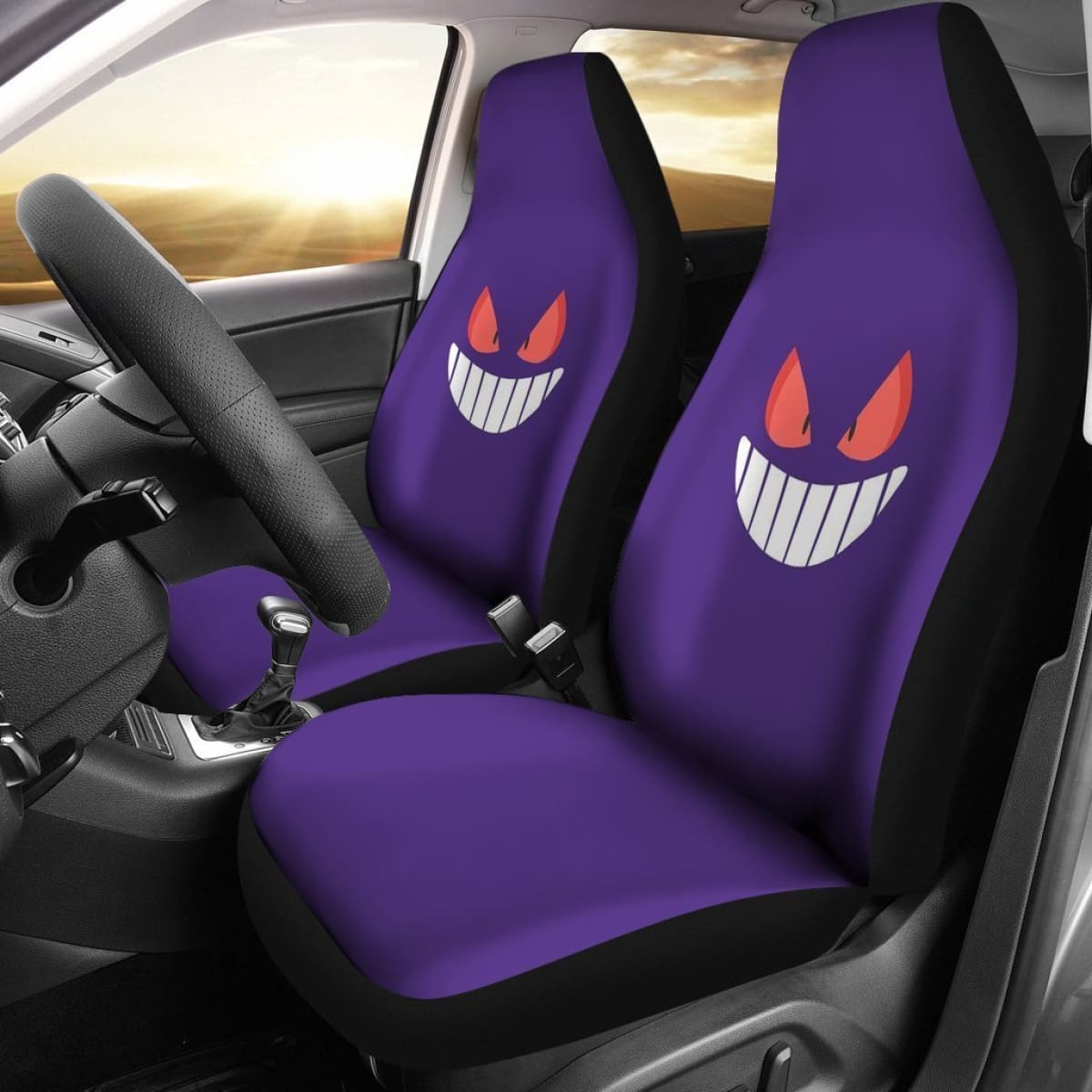 PKM Car Seat Covers PKM Gengar Face Graphic Seat Covers Purple