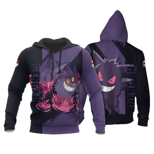 PKM Hoodie Pokemon Gengar Graphic Hoodie Black Purple Unisex