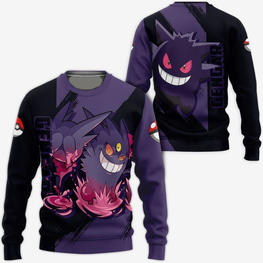 PKM Sweatshirt PKM Ghost Type Gengar Pokeball Pattern Sweatshirt Purple Black Unisex