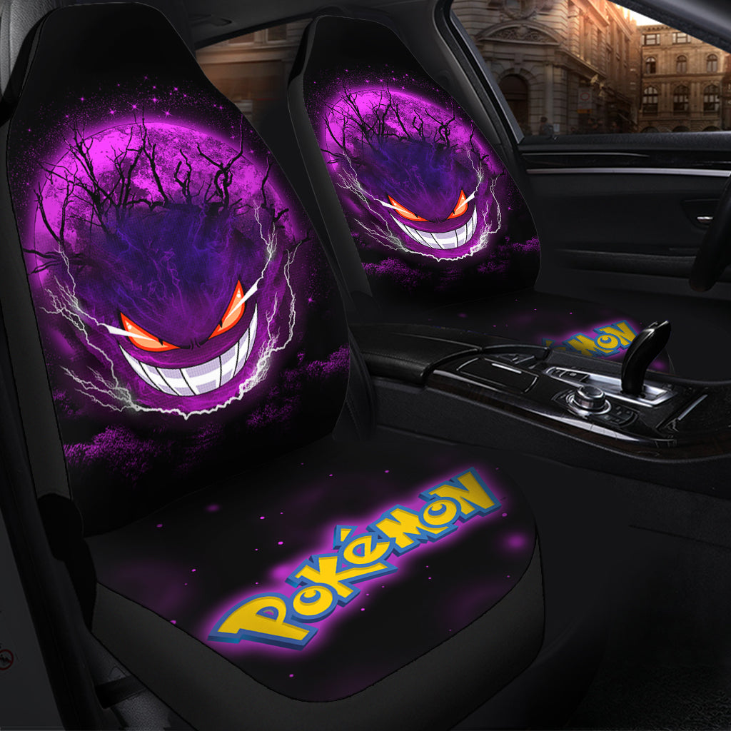PKM Car Seat Covers Gengar PKM Ghost Scary Moonlight Seat Covers Black Purple