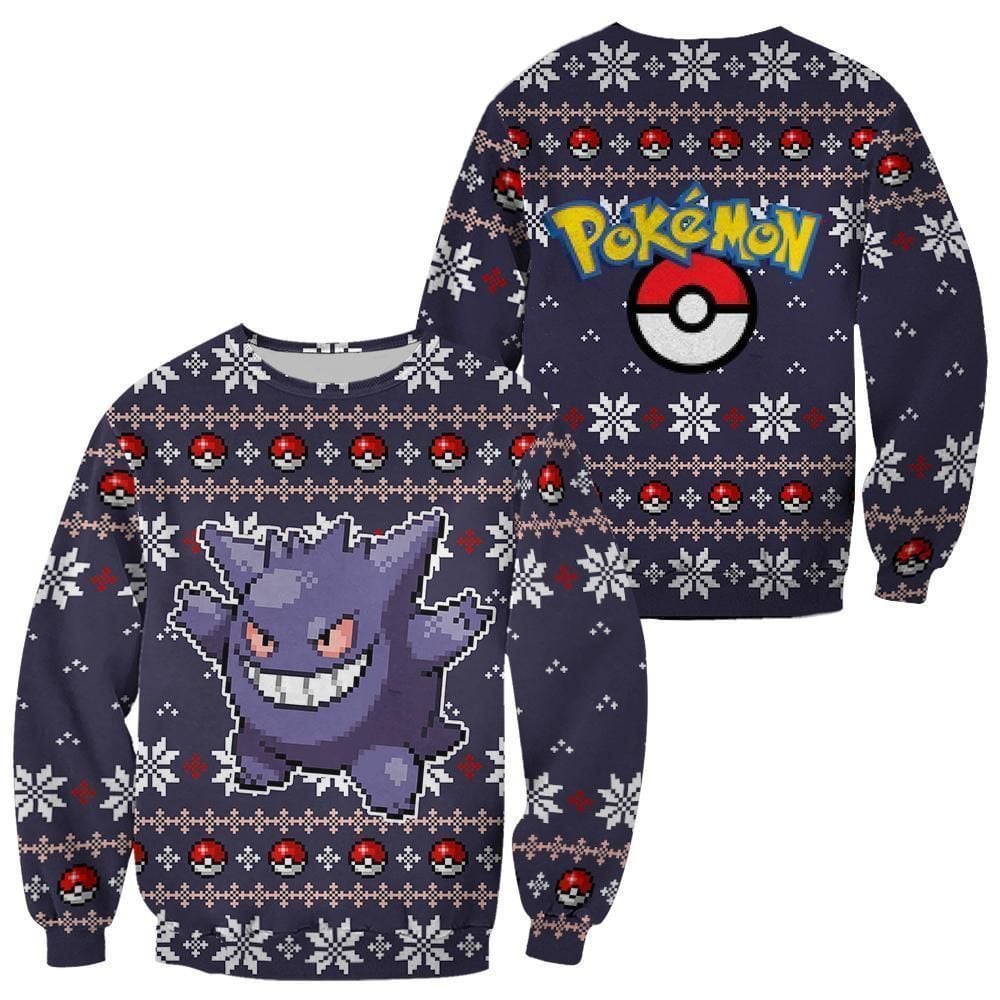 PKM Sweatshirt PKM Gengar Pokeball Snowflake Pattern Sweatshirt Purple Unisex