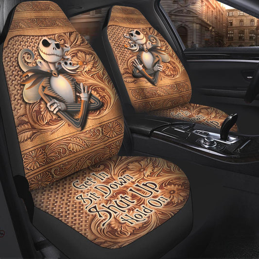 TNBC Car Seat Covers Get In Sit Down Shut Up Hold On Wood Pattern Seat Covers