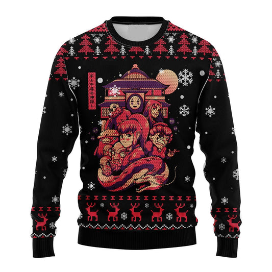 SGhibli Sweatshirt Spirited Away Characters Sweatshirt Black Red Unisex