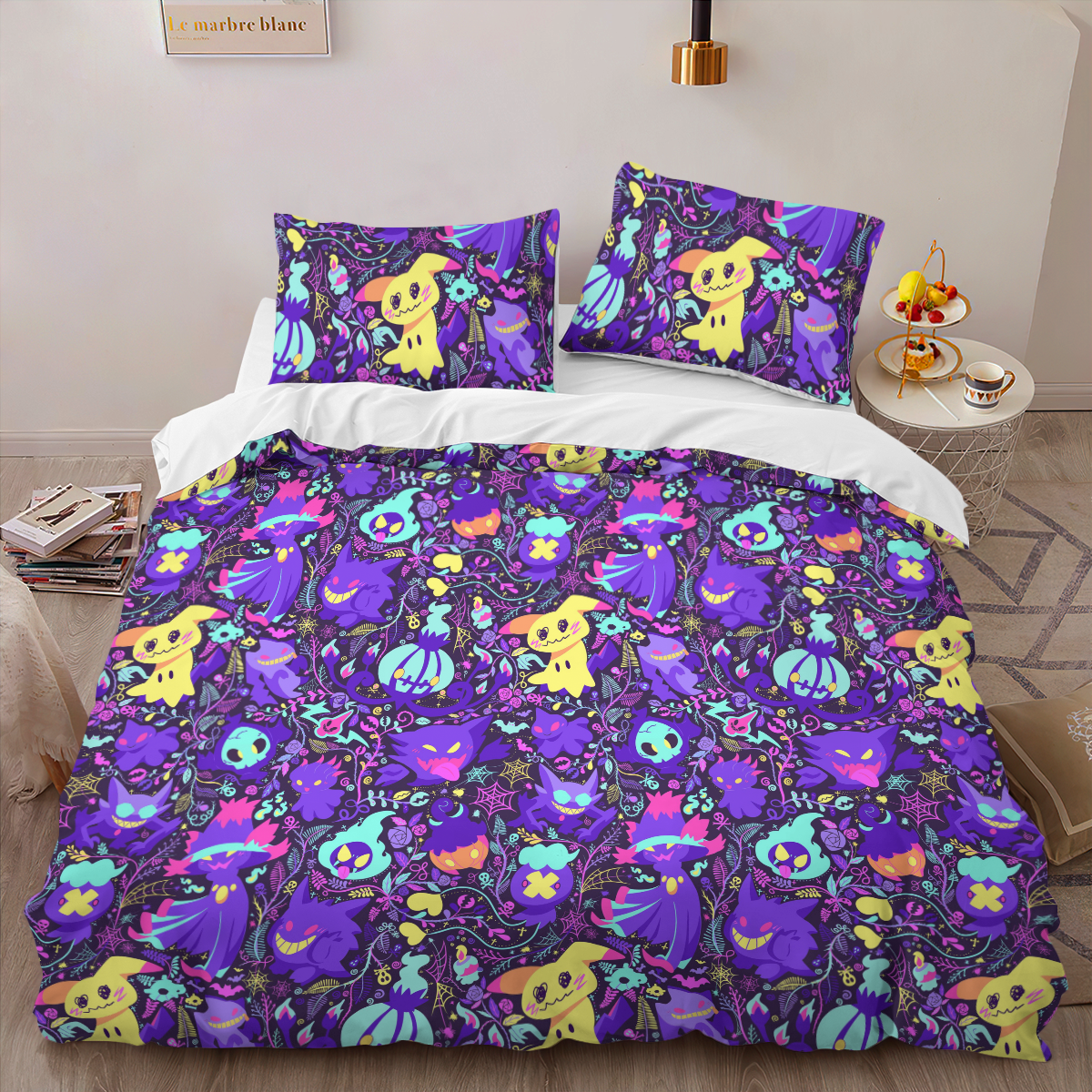 PKM Bedding Set Ghost Type PKM Pattern Duvet Covers Purple Unique Gift