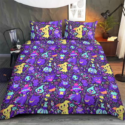 PKM Bedding Set Ghost Type PKM Pattern Duvet Covers Purple Unique Gift