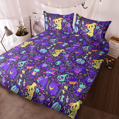 PKM Bedding Set Ghost Type PKM Pattern Duvet Covers Purple Unique Gift