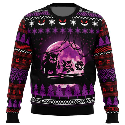 PKM Sweatshirt Gengar Evolution Forms Moonlight Sweatshirt Purple Red Unisex