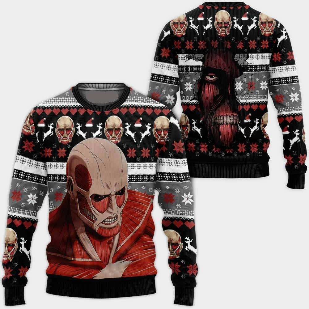 Attack On Titan Sweatshirt Giant Titan Pattern Christmas Sweatshirt Black Red Unisex Adults