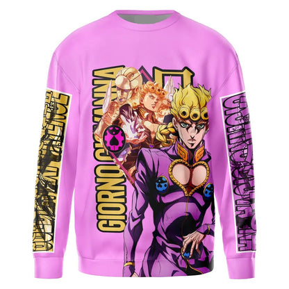 JoJo's Bizarre Adventure Sweatshirt Giorno Giovanna Character Graphic Sweatshirt Pink Unisex