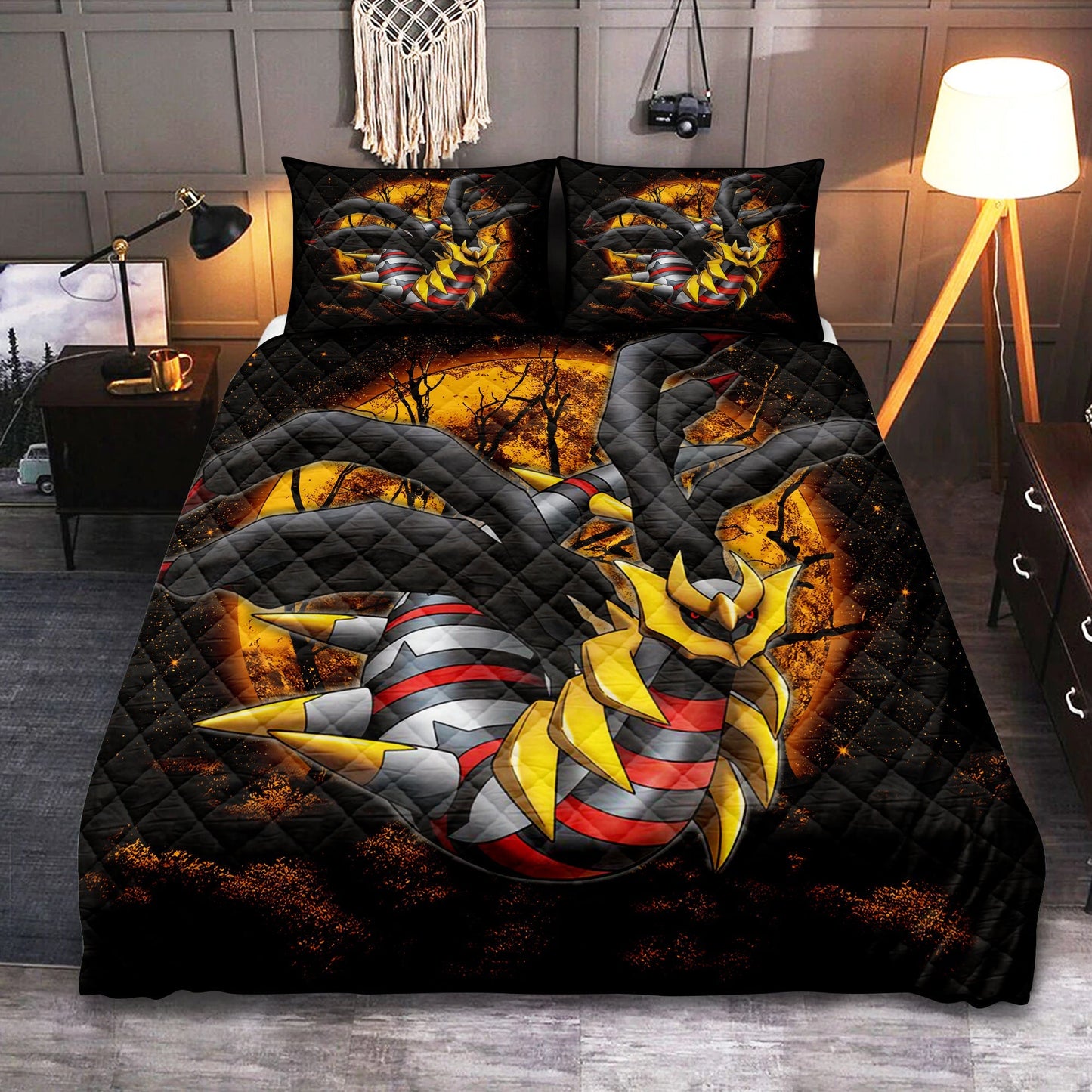 PKM Bedding Set PKM Giratina Moonlight Duvet Covers Black Yellow Unique Gift