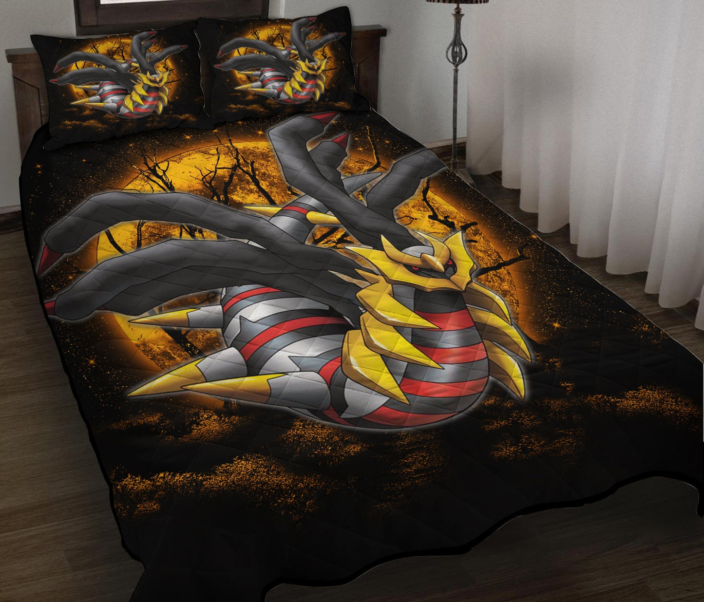 PKM Bedding Set PKM Giratina Moonlight Duvet Covers Black Yellow Unique Gift