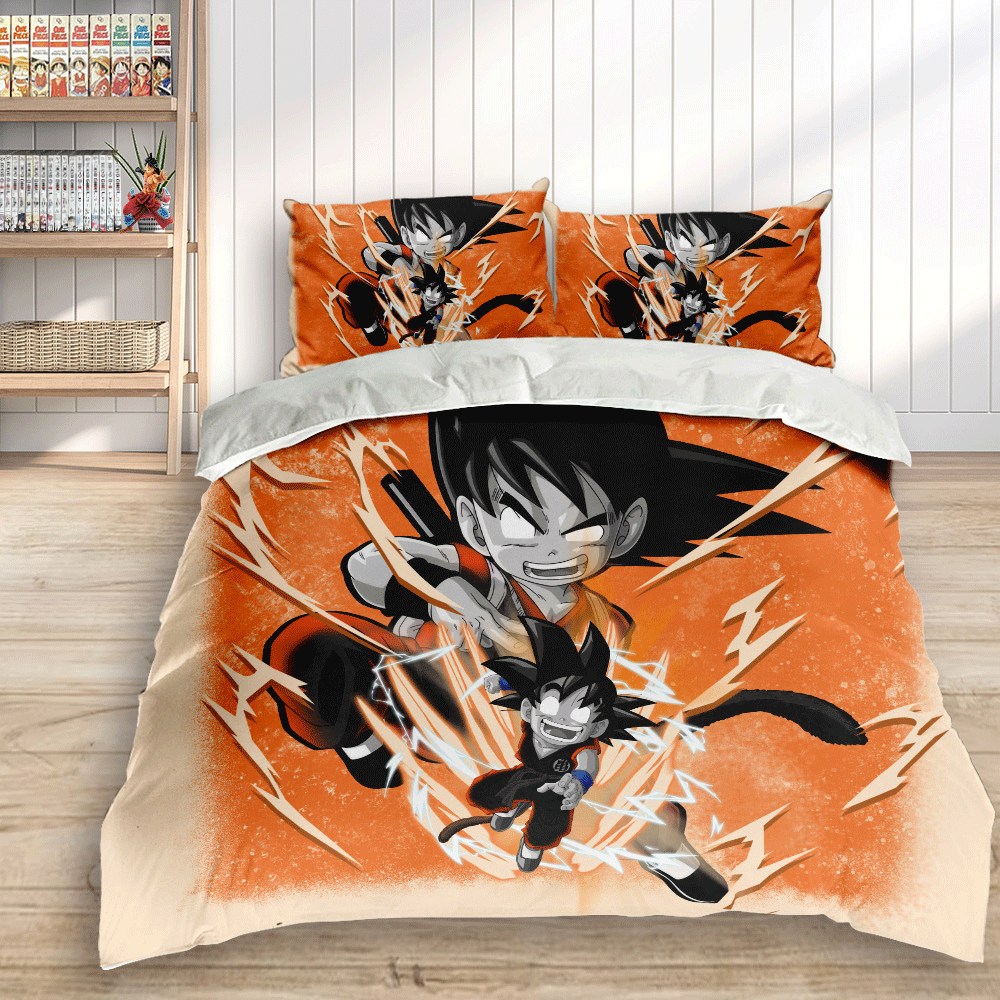 Dragon Ball Bedding Set Goku Kid Fighting Pose Duvet Covers Orange Unique Gift