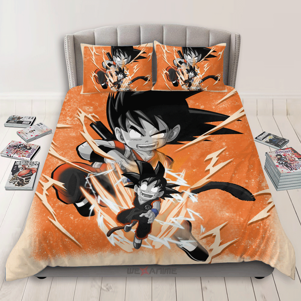 Dragon Ball Bedding Set Goku Kid Fighting Pose Duvet Covers Orange Unique Gift