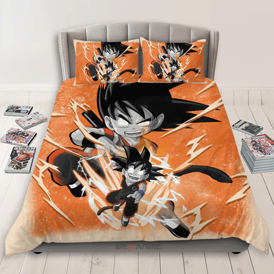 Dragon Ball Bedding Set Goku Kid Fighting Pose Duvet Covers Orange Unique Gift