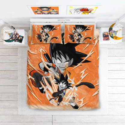 Dragon Ball Bedding Set Goku Kid Fighting Pose Duvet Covers Orange Unique Gift