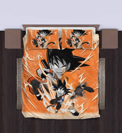 Dragon Ball Bedding Set Goku Kid Fighting Pose Duvet Covers Orange Unique Gift