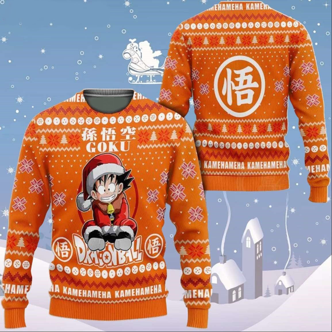 Dragon Ball Sweatshirt Goku Kid Christmas Pattern Sweatshirt Orange Unisex