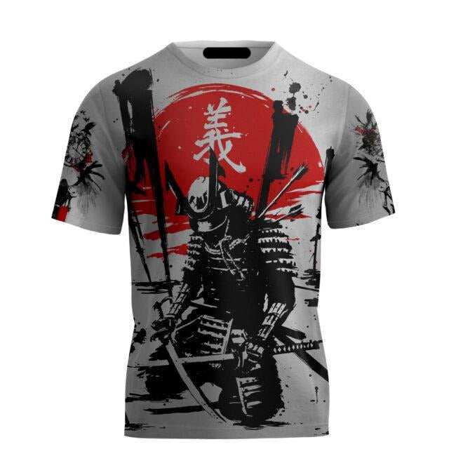  Japan T-shirt Kneeling Samurai Black White Japanese Style T-shirt Hoodie Adult Full Print