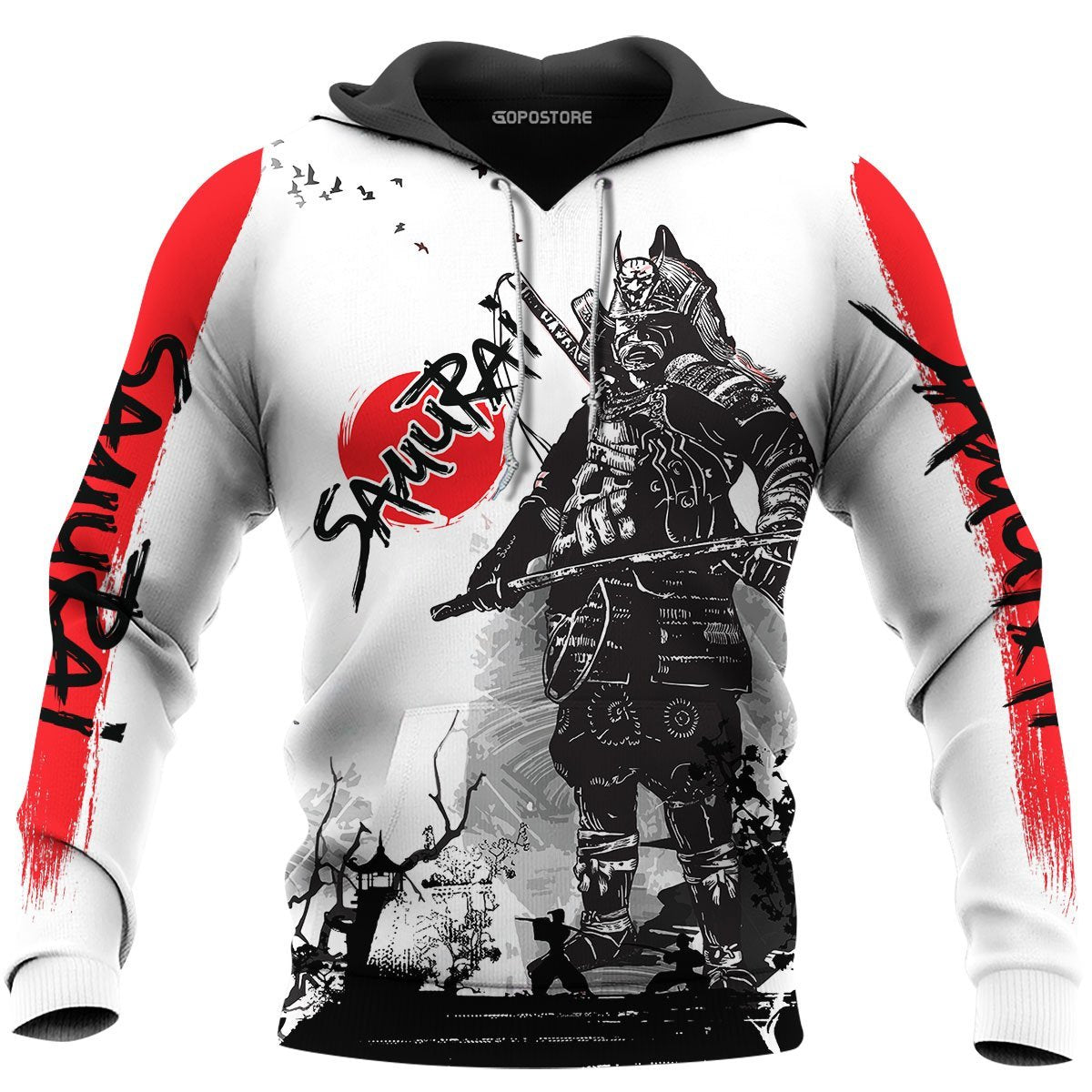  Japan T-shirt Japanese Samurai Art Black White T-shirt Hoodie Adult Full Print