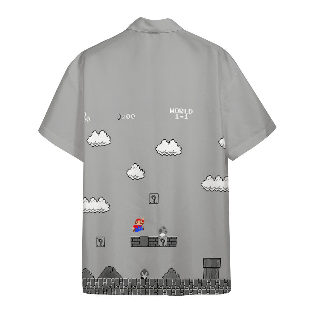 Mario Hawaii Shirt 8Bit Mario World 1-1 Aloha Shirt Gray Unisex