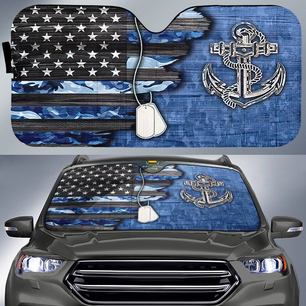 Veteran Car Sun Shade US Navy Veteran Dog Tag Windshield Sun Shade