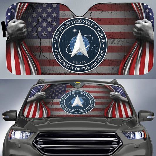 Veteran Car Sun Shade US Space Force American Flag Windshield Sun Shade