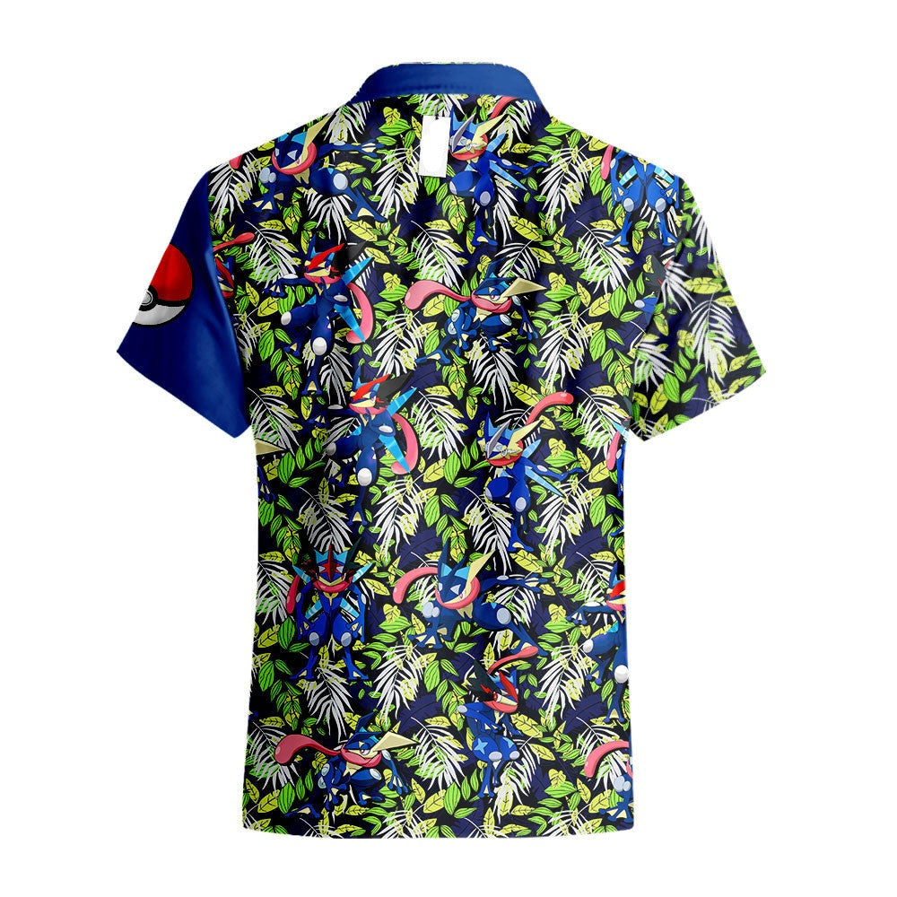 PKM Hawaii Shirt PKM Greninja Tropical Forest Pattern Aloha Shirt Blue Unisex