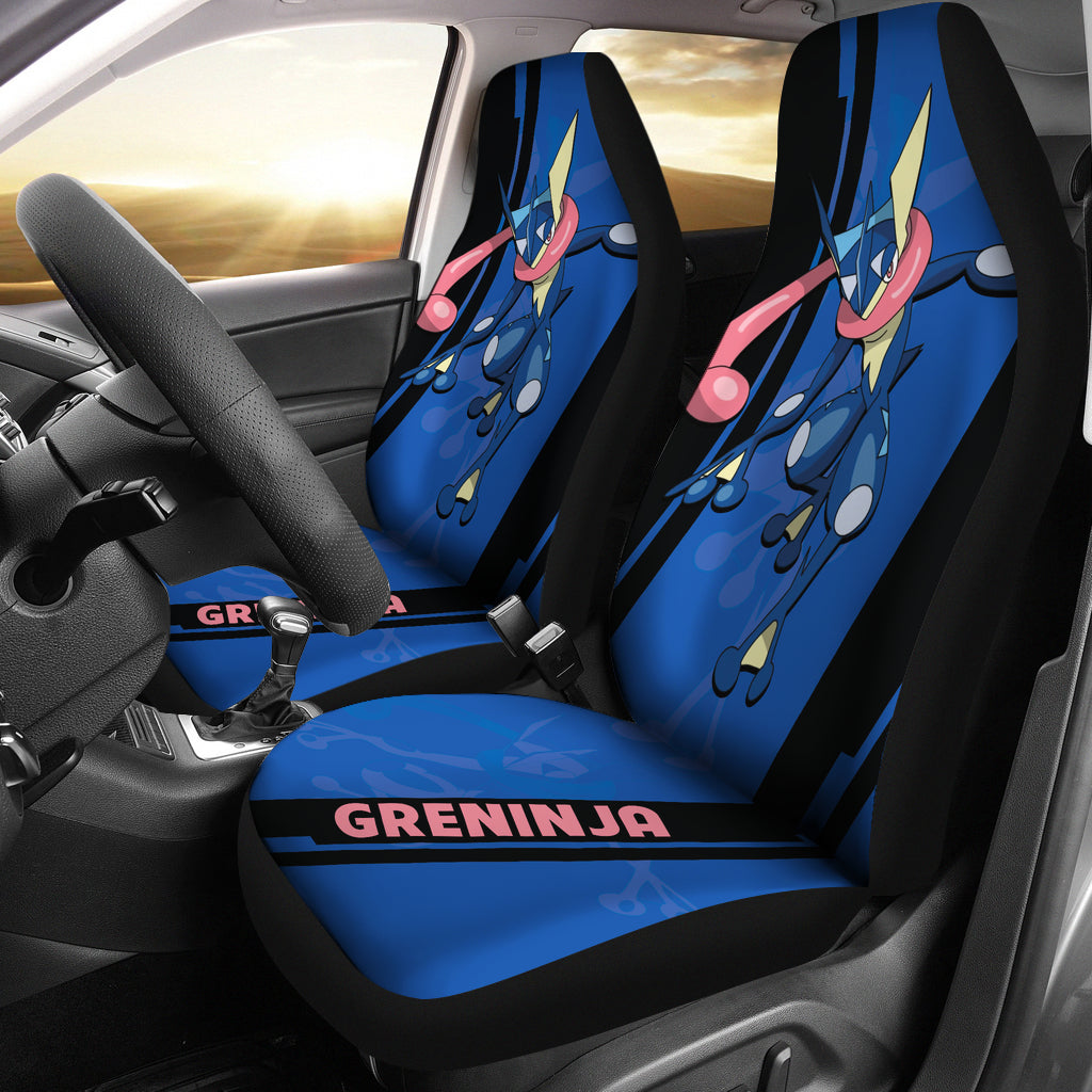 PKM Car Seat Covers PKM Greninja Graphic Silhouette Pattern Seat Covers Black Blue