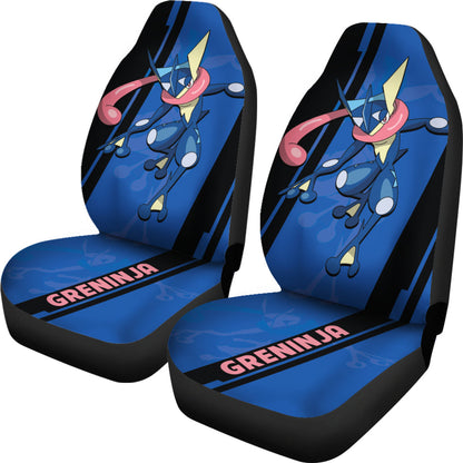 PKM Car Seat Covers PKM Greninja Graphic Silhouette Pattern Seat Covers Black Blue