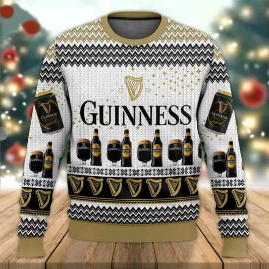 Guinness Sweatshirt Guinness Beer Cups And Bottles Pattern Sweatshirt White Brown Unisex