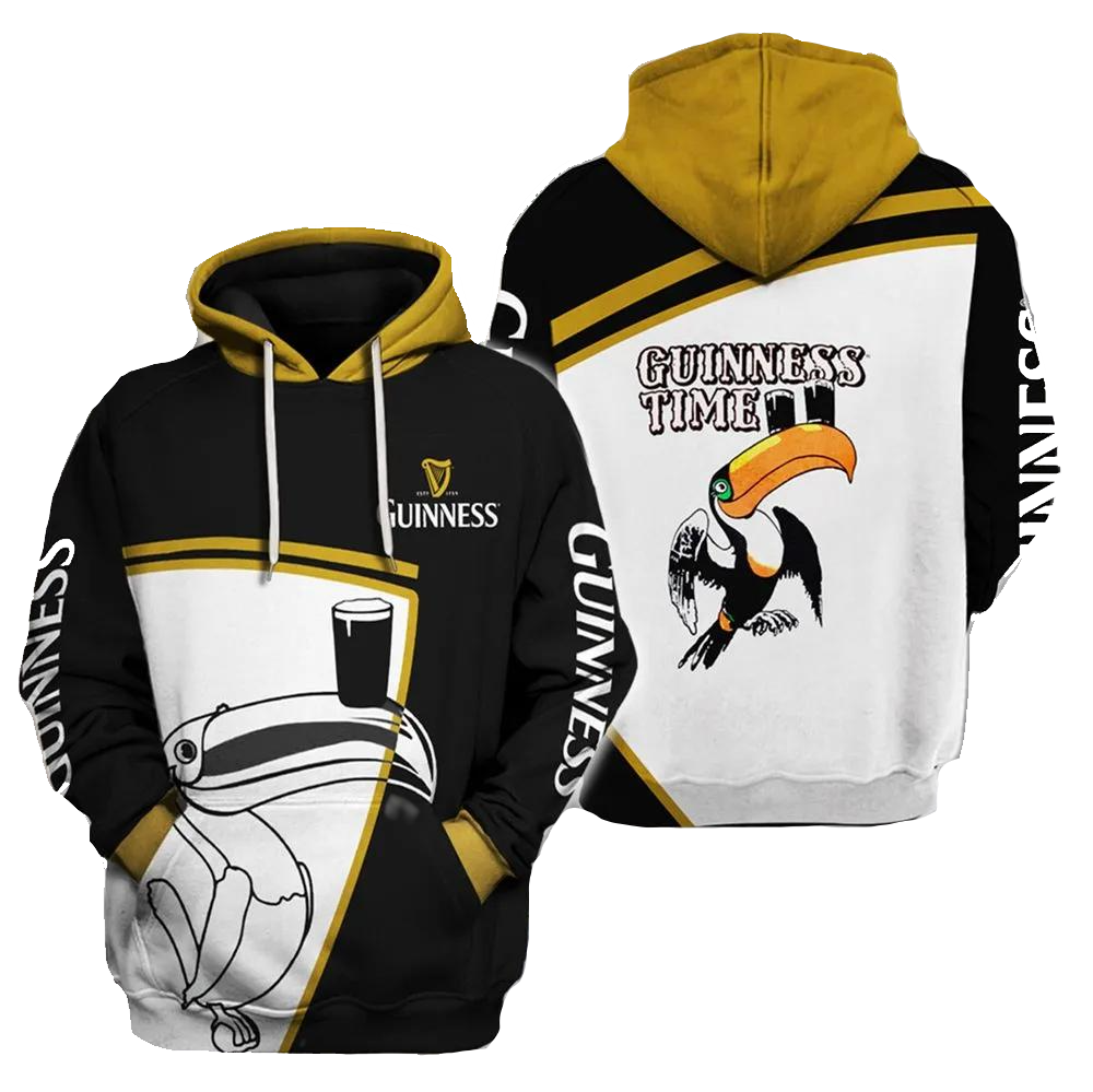 Guinness Hoodie Guinness Time Toucan Bird Hoodie Black White Unisex