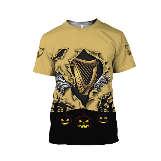 Guinness T-shirt Guinness Beer Scary Halloween Night T-shirt Yellow Black Unisex