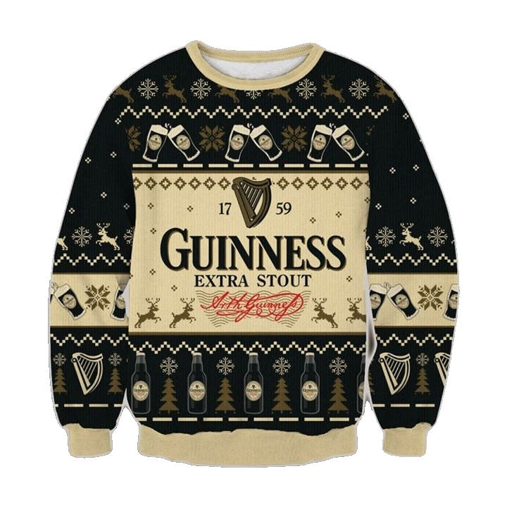 Guinness Sweatshirt Guinness Extra Stout 1759 Beer Bottle Cups Pattern Sweatshirt Black Unisex