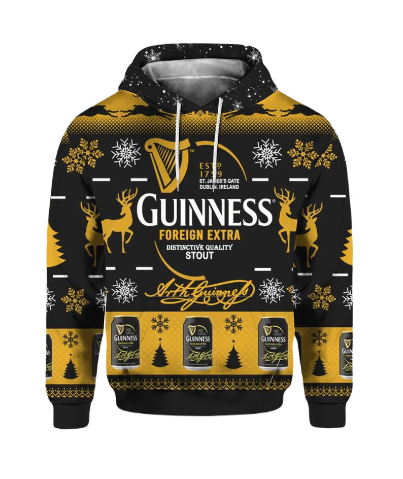 Guinness Hoodie Guinness Foreign Extra Stout Hoodie Black Yellow Unisex