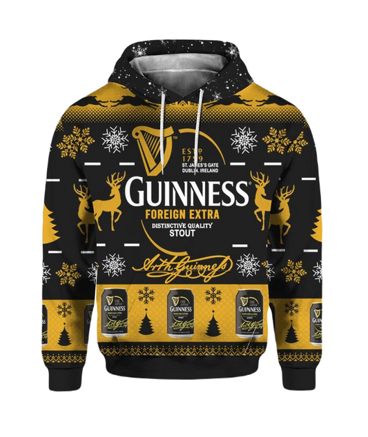 Guinness Hoodie Guinness Foreign Extra Stout Hoodie Black Yellow Unisex