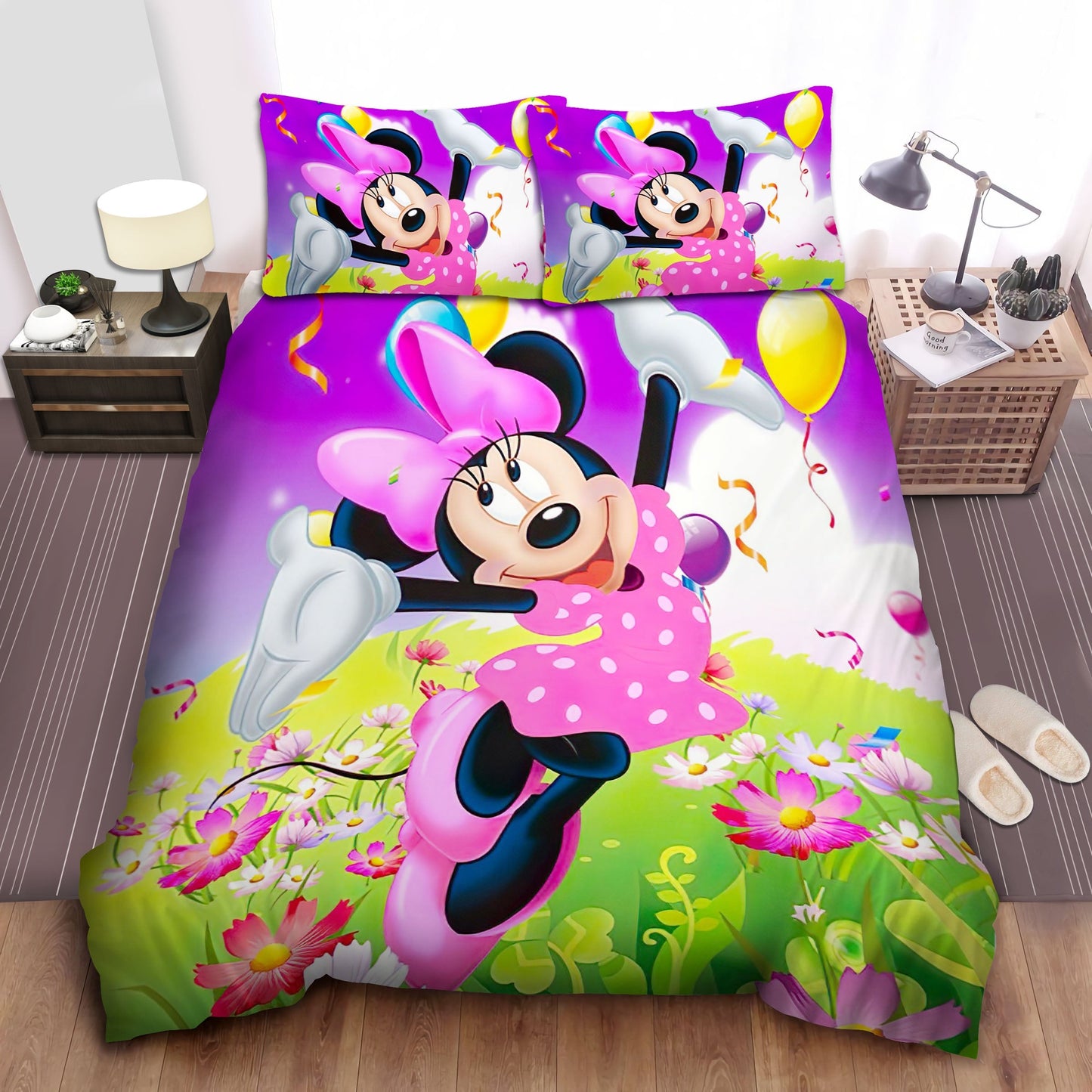 Minnie Bedding Set DN Happy Minnie In Flower Garden Duvet Covers Colorful Unique Gift