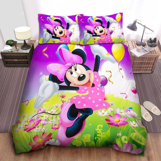 Minnie Bedding Set DN Happy Minnie In Flower Garden Duvet Covers Colorful Unique Gift