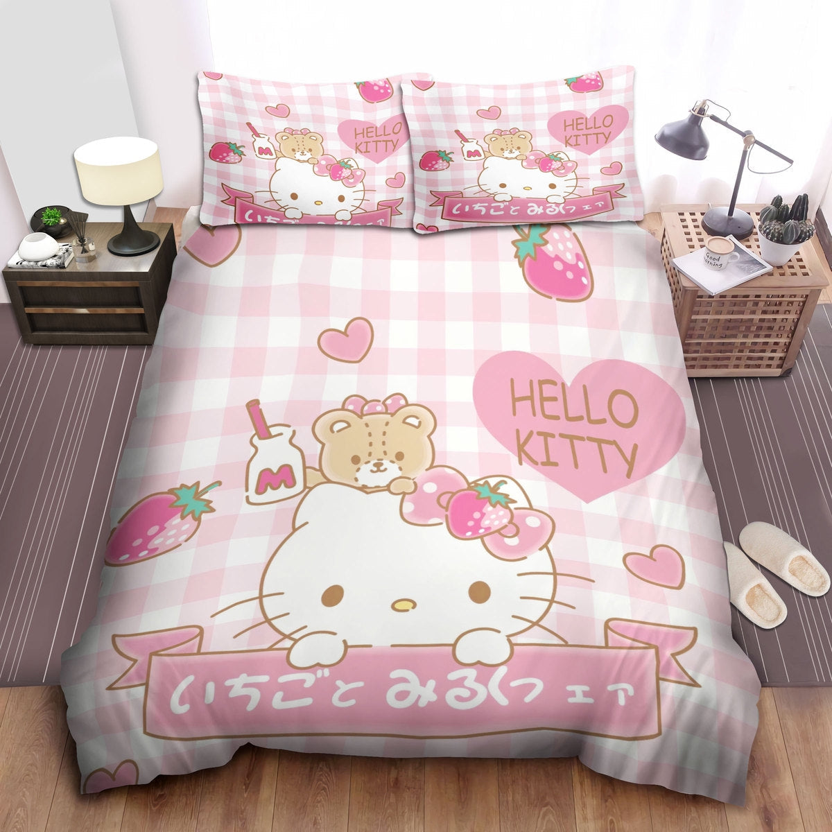 Hello Kitty Bedding Set Hello Kitty Strawberries And Heart Duvet Covers Pink White Unique Gift