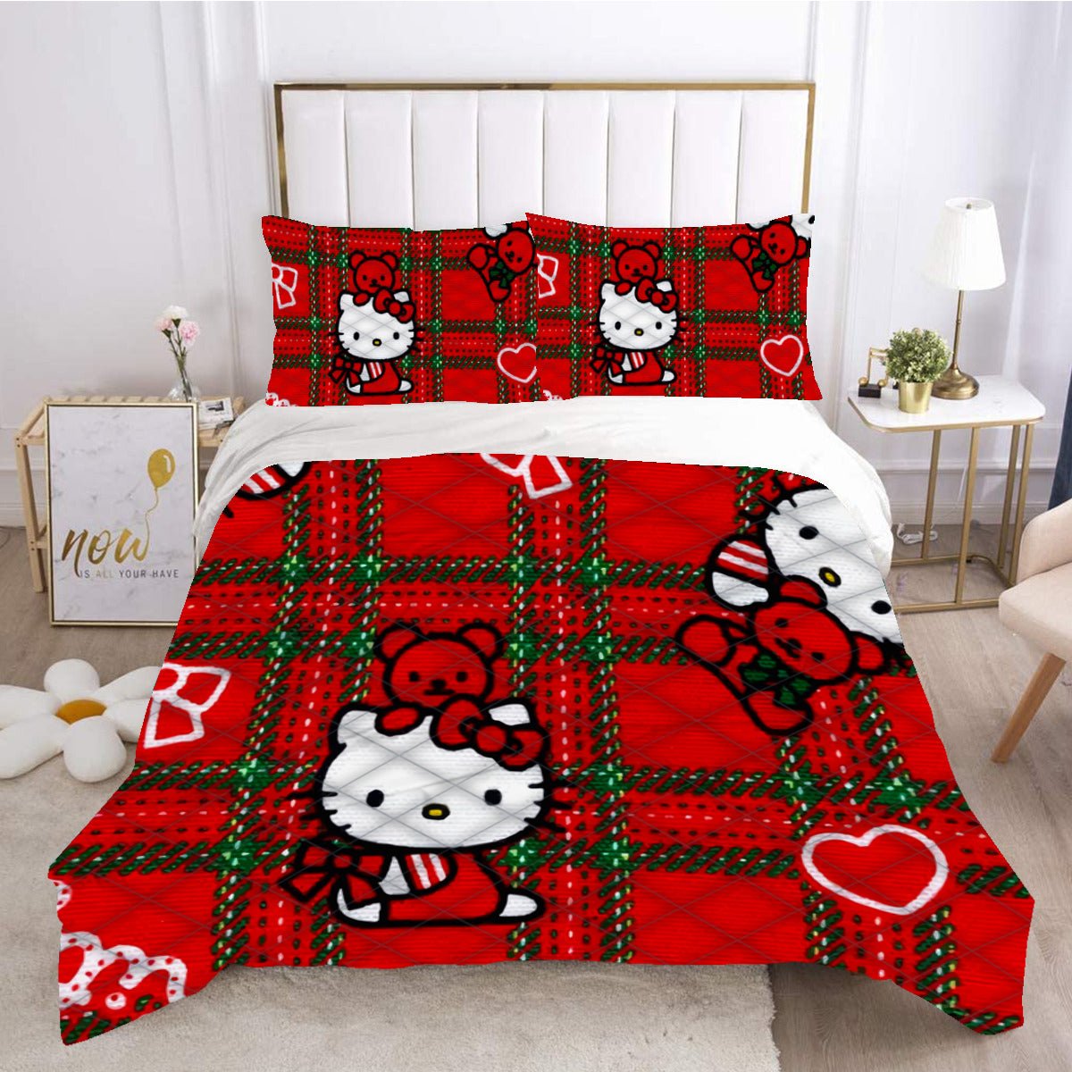 Hello Kitty Bedding Set Hello Kitty With Teddy Bear Duvet Covers Red Unique Gift