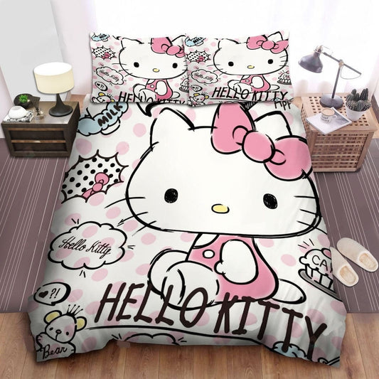 Hello Kitty Bedding Set Hello Kitty Cute Drawings Pattern Duvet Covers White Unique Gift