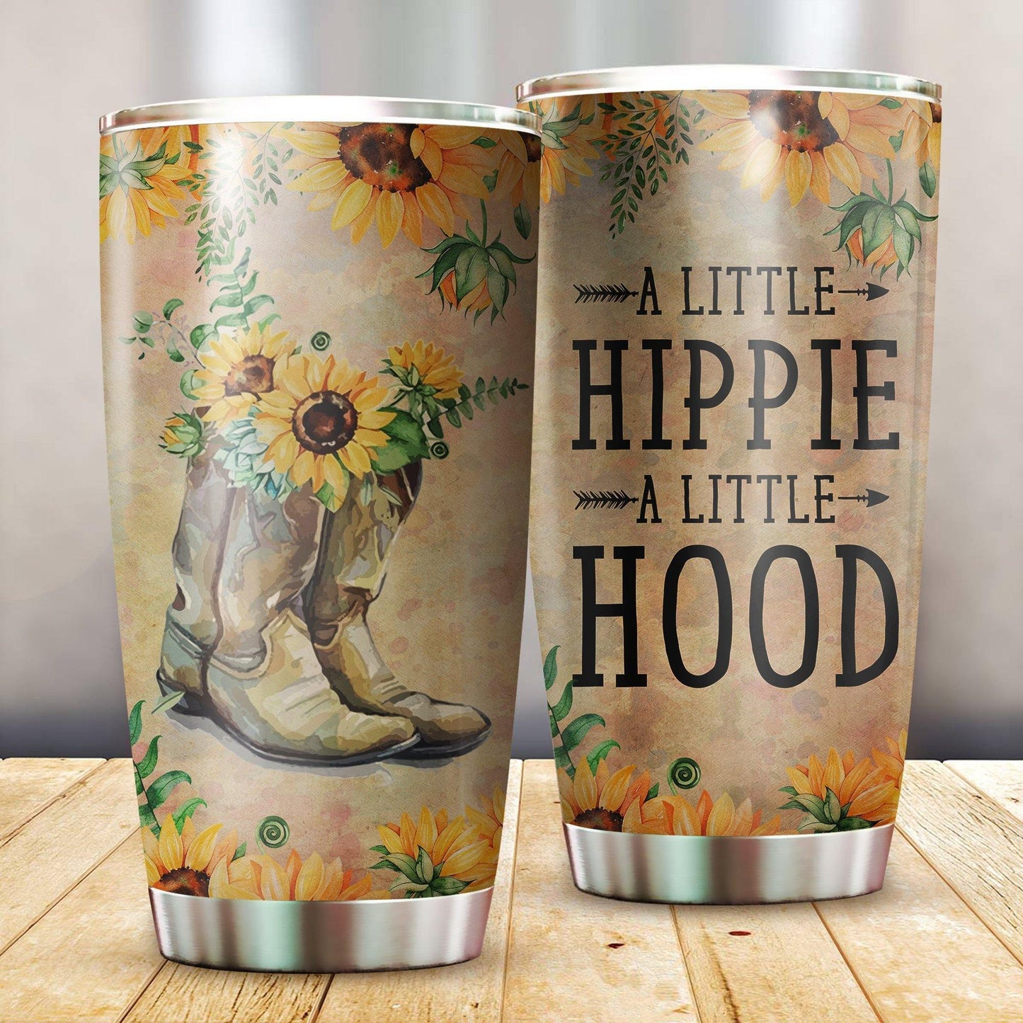  Hippie Tumbler Cup 20 Oz Vintage A Little Hippie A Little Hood Sunflower Tumbler 20 Oz
