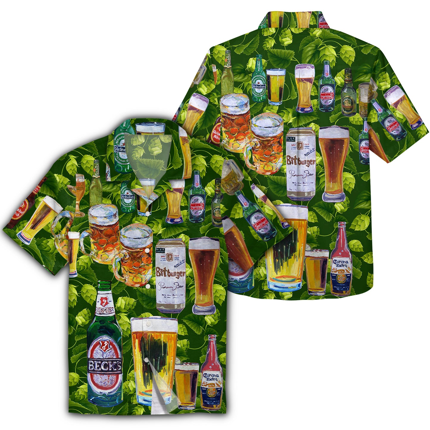 Unifinz Beer Hawaii Shirt Beer Cups And Bottle Pattern Tropical Green Hawaiian Aloha Shirt 2023