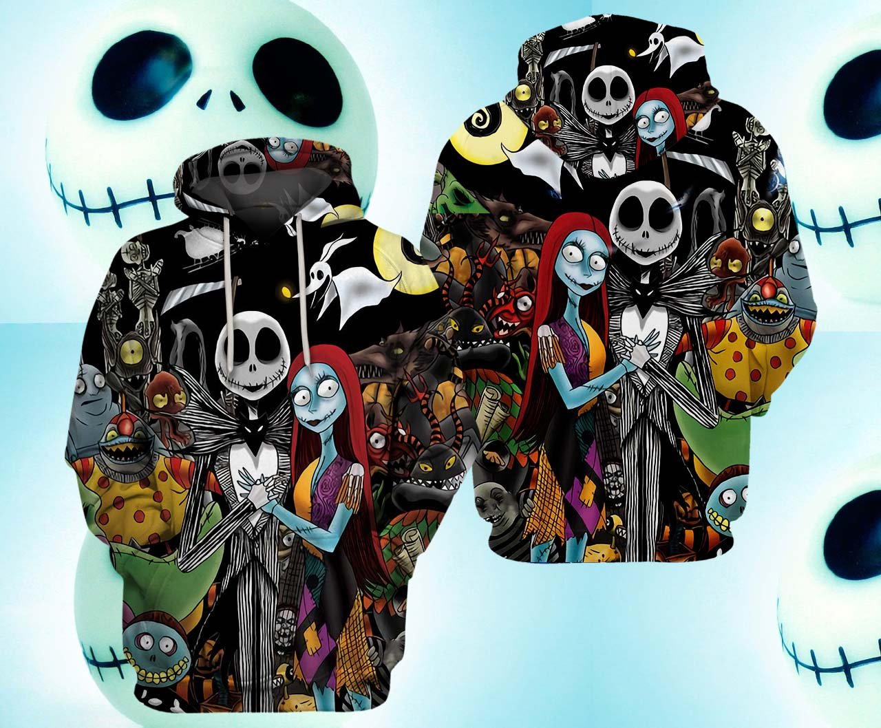  Nightmare Before Christmas Hoodie Jack And Sally With Other Characters Hoodie Full Print Unisex