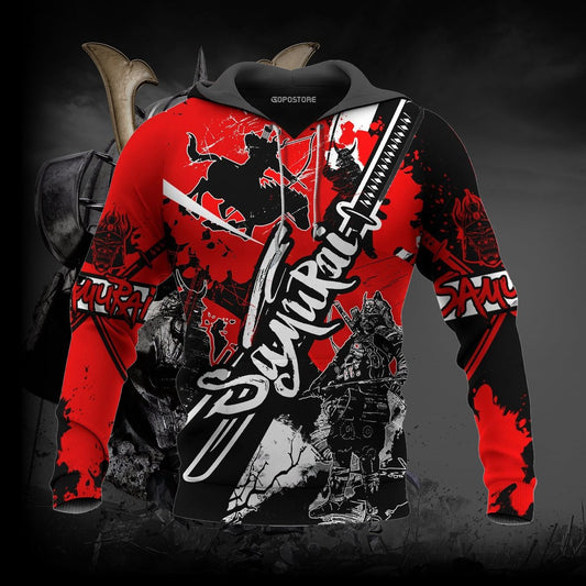  Japan T-shirt Japanese Samurai Red Black T-shirt Hoodie Adult Full Print