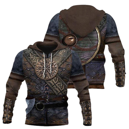 Viking Hoodie Viking Armor Shield Costume 3d Dark Blue Brown Hoodie Viking Shirt Full Size Full Print