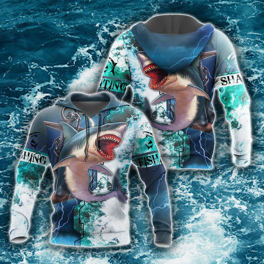  Shark T-shirt Shark Hoodie Shark Fishing Hunting Ocean Blue T-shirt Hoodie Apaprel Adult Unisex Full Size