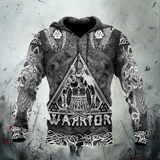  Viking T-shirt Viking Warrior Valknut Symbol Pattern Norse Tattoo Art T-shirt Vikingg Hoodie Adult Full Size