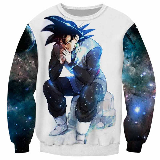 Dragon Ball Sweatshirt Dragon Ball Super Goku Sitting Galaxy Sweatshirt Colorful Unisex