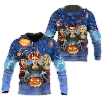 DN Halloween Hoodie Hocus Pocus Sanderson Sisters Witches 3d Blue Hoodie