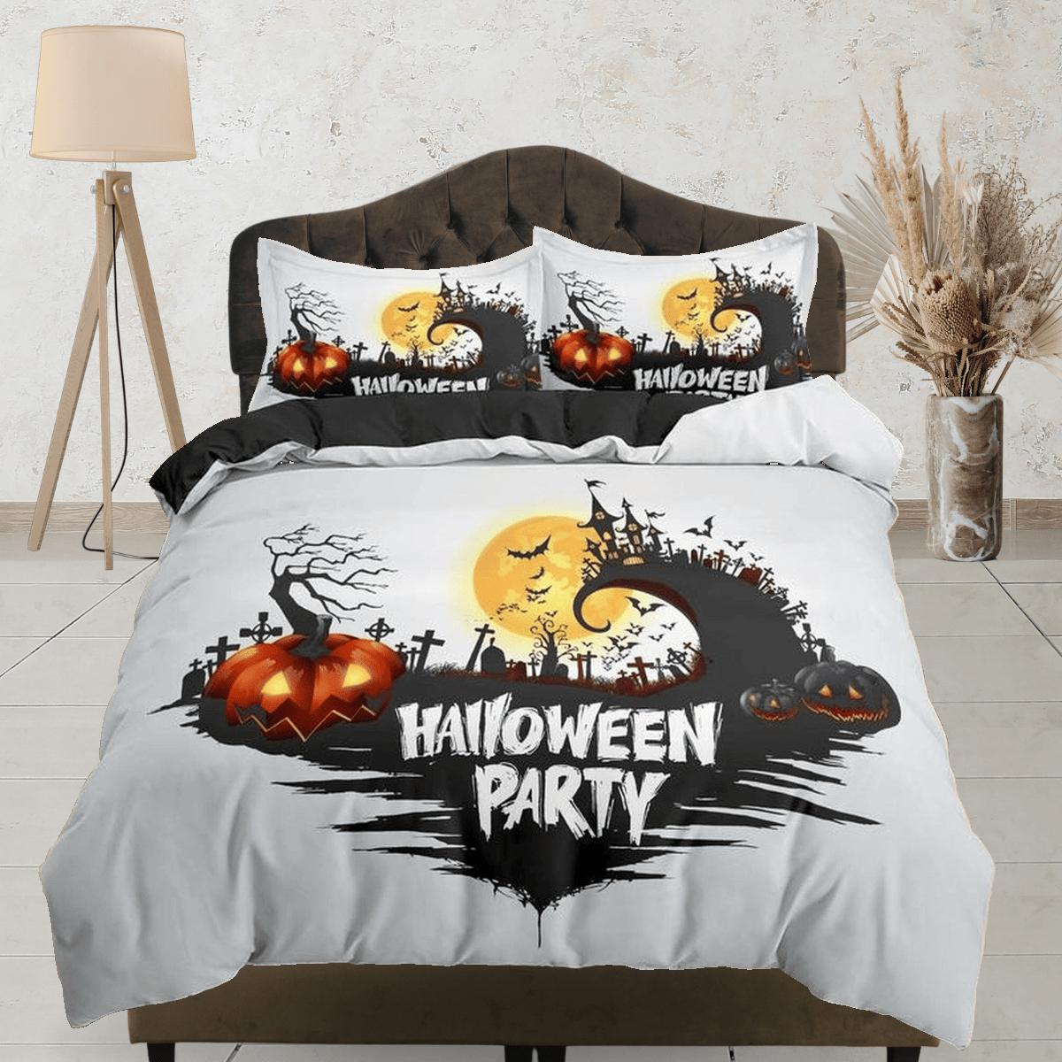 Halloween Bedding Set Halloween Party Pumpkin Ghost Town Duvet Covers White Unique Gift